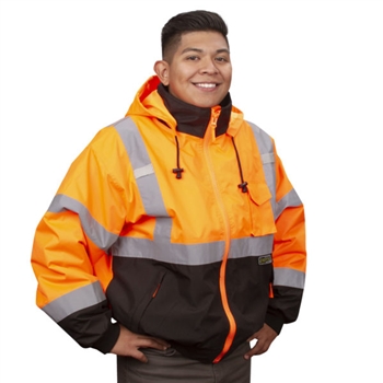 Cordova J200 Reptyle Class 3 Bomber Jacket, PU Coated Orange Polyester Shell, Removable Fleece Lining - Each