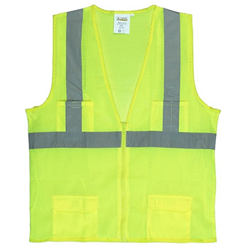 Cordova VS271P Class II Surveyors Vest, ANSI/ISEA 107-2010, Lime Polyester Mesh, Zipper Closure - Each