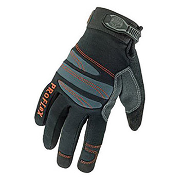 Ergodyne Large Black ProFlex 720 Trade Synthetic Leather And Spandex Anti-Vibration Gloves With Woven Elastic Cuff, Premium EVA Foam Palm Pad, Textured PVC On Palm And Fingers, Terry Thumb Brow Wipe And Neoprene Knuckle Pad