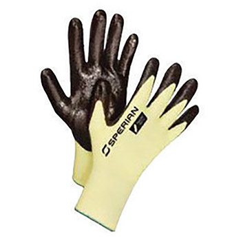 Honeywell Small Pure Fit 13 Cut Light Weight General Purpose Cut Resistant Black Nitrile Dipped Palm Coated Work Gloves With Yellow Kevlar And Spandex Liner And Continuous Knit Cuff