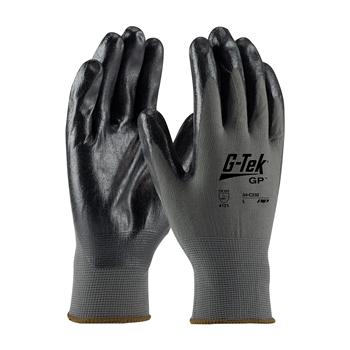 Protective Industrial Products G-Tek VP Economy Grade Cut Resistant Black Foam Nitrile Palm And Fingertip Coated Work Gloves With Continuous Knit Cuff, Per Dz