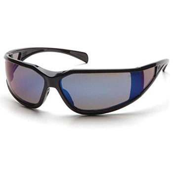 Pyramex SB5175DT Exeter & Frame, Glossy Black, Lens, Blue Mirror Anti-Fog Safety Glasses - Dozen