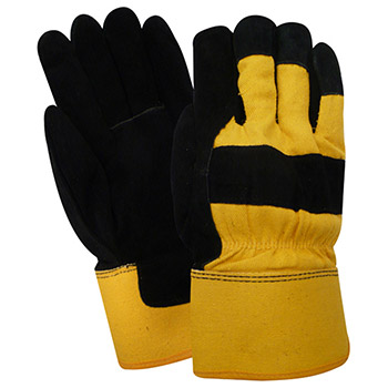 Red Steer 53164 Pile Thermal Lined Black Suede Cowhide Glove, Yellow Fabric Back, Leather Knuckle Strap, Forefinger and Fingertips, 2 1/2 inch Safety Cuff, Wing Thumb, Per Dz