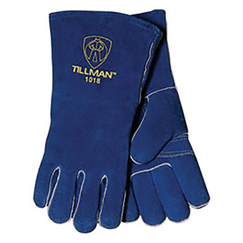 Tillman TIL1018LL Large 14" Blue Select Shoulder Split Cowhide Cotton-Foam Lined Standard Grade Left Hand Only Stick Welders Glove With Reinforced Wing Thumb, Gauntlet Cuff, Welted Finger And Kevlar Lock Stitching