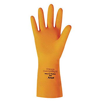 Ansell Size 9 Citrus Orange 13" Cotton Flock Lined 29 mil Unsupported Natural Rubber Latex Extra Heavy Duty Chemical Resistant Gloves With Recessed Diamond Grip Finish And Pinked Cuff