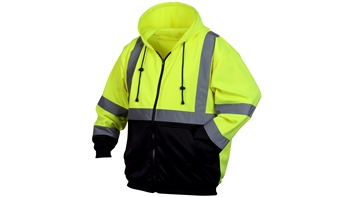 Pyramex Hi-Vis Lime Zipper Sweatshirt with Black Bottom, 100% Polyester