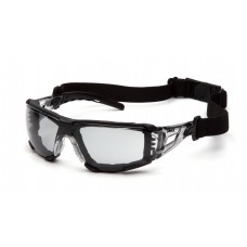 Pyramex Fyxate Dielectric Safety Glasses, Black Rubber Temple Tips and Nosepiece and Frame,  Light Gray H2XMAX Anti-Fog Polycarbonate Single Wraparound Lens, Foam Padded