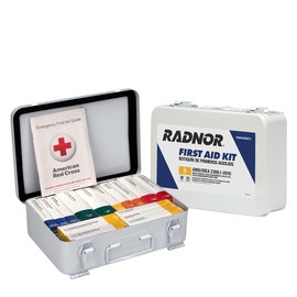 Radnor White Metal Portable or Wall Mounted 25 Person 16 Unit ANSI A First Aid Kit,