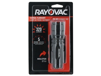 Rayovac LED Tactical Switch Flashlight, Black Aluminum Body, 320 Lumens Output, Runs on 3 x AAA Batteries (Included) 5 Hour Battery Run Time, Per Each